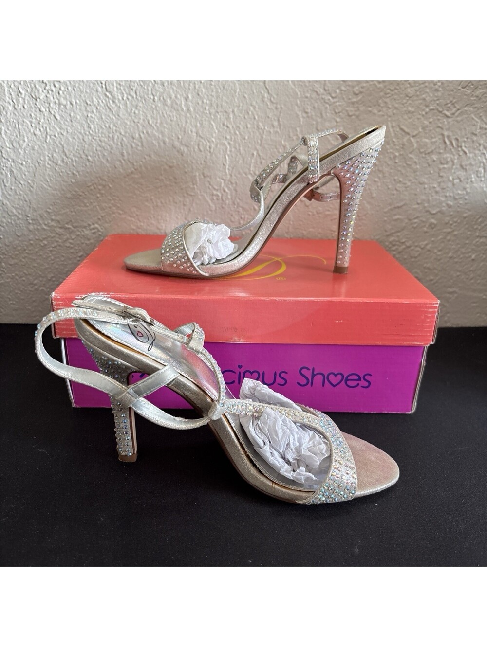Delicious Shoes Silver Rhinestone Heels Sparkly Strappy Sandals Size 6.5